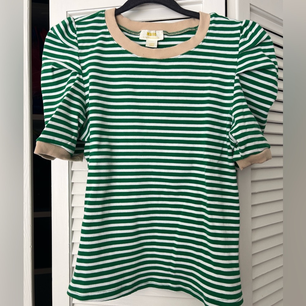 Maeve Green and White Striped Top